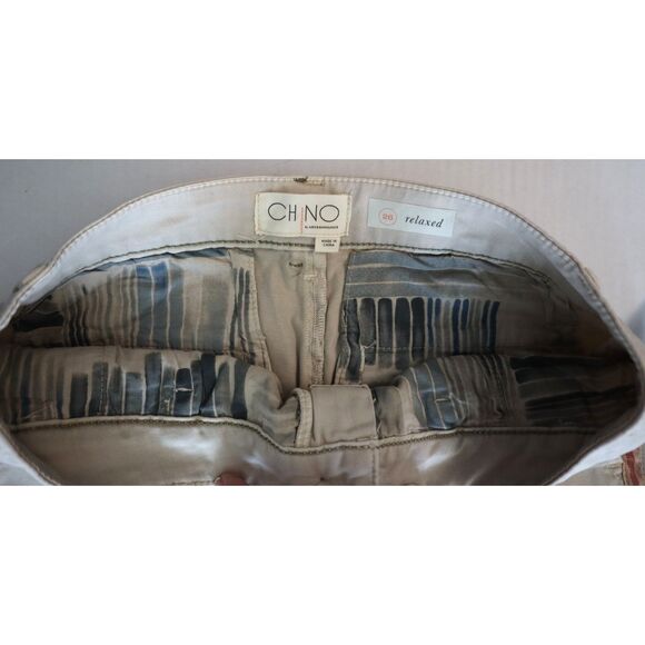 Chino x Anthropologie Women Sz 26 Khaki/Beige Stripe Relaxed Straight Leg Pants - Picture 3 of 11